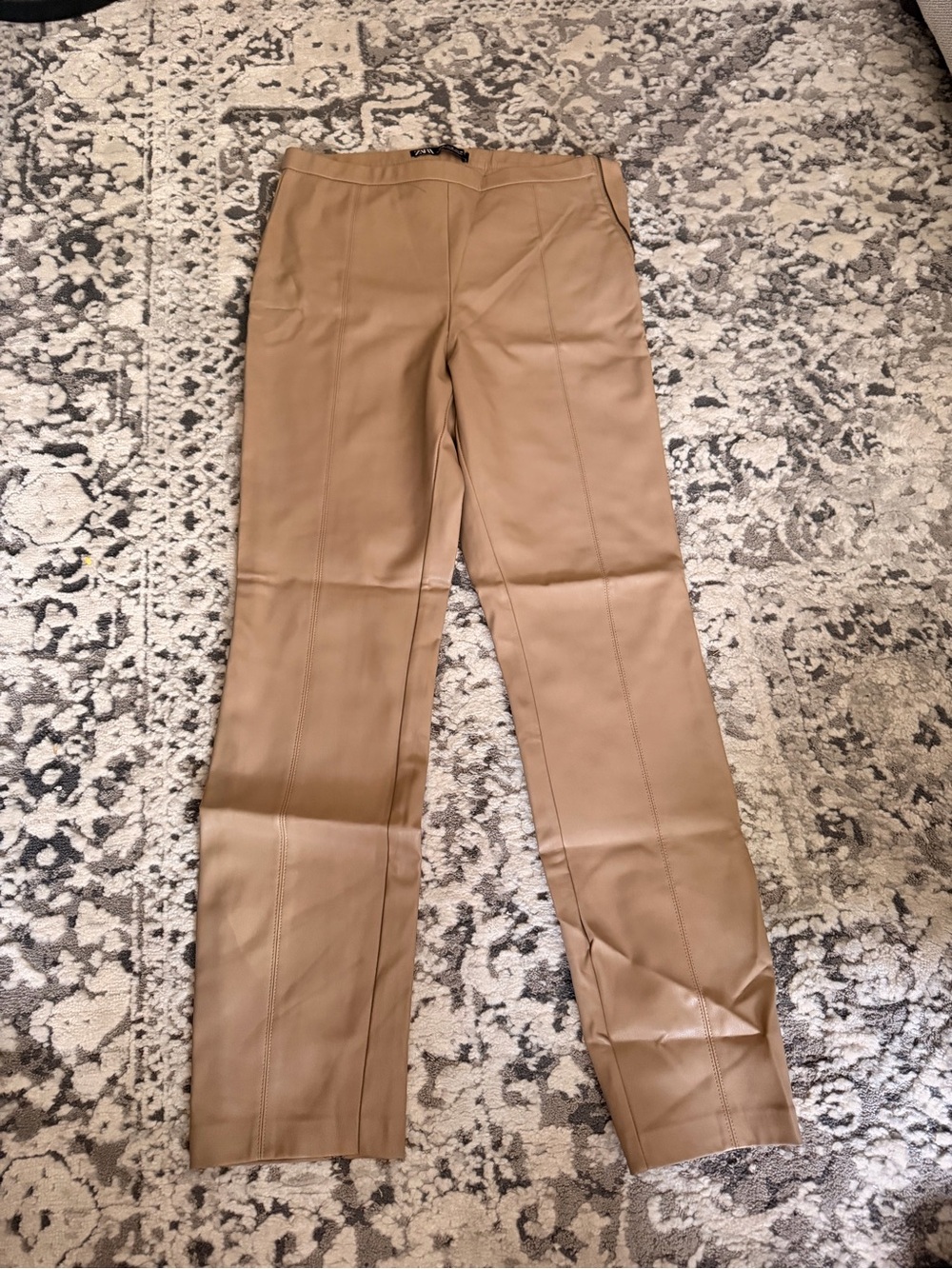 Zara Tan Faux Leather Straight-Leg Pants